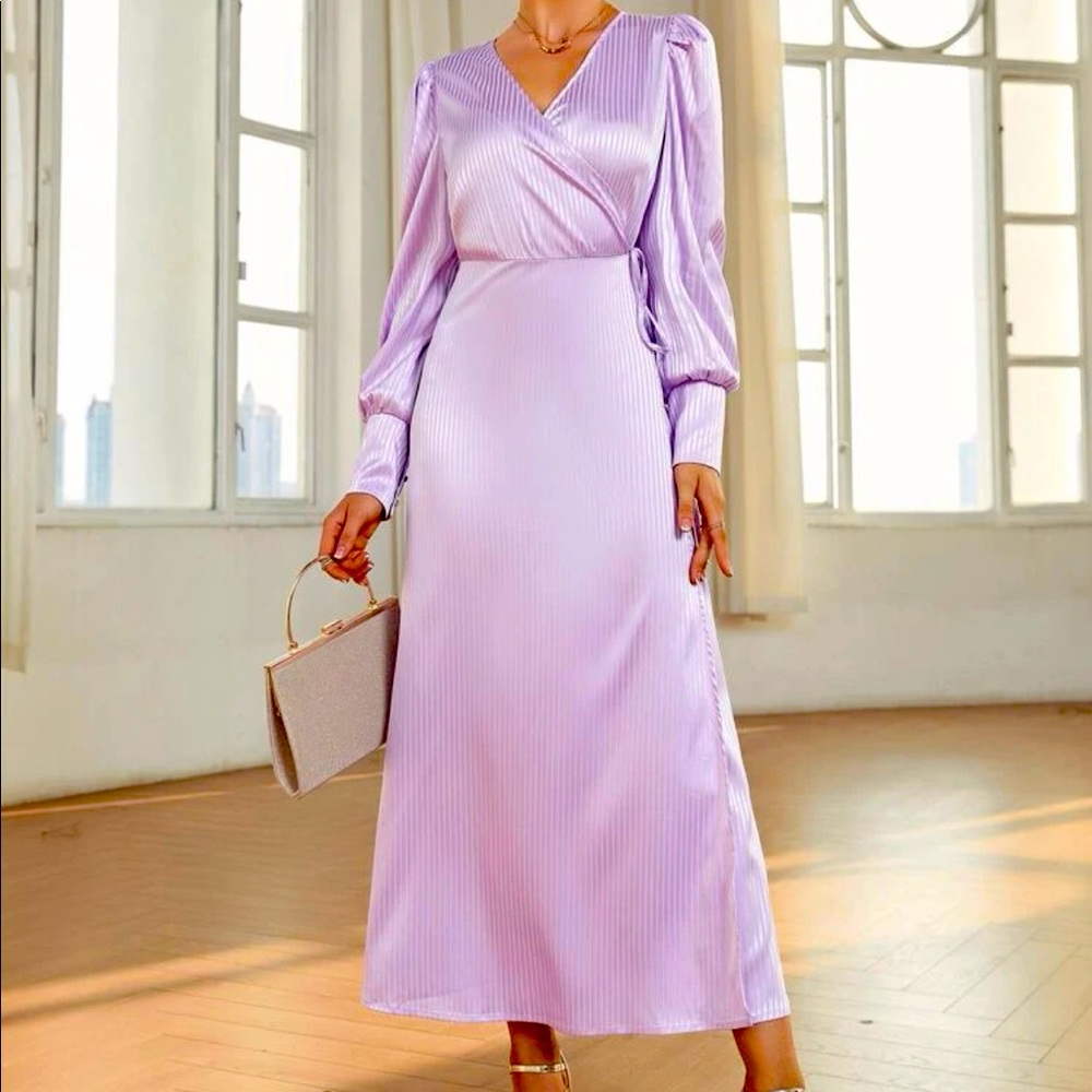 Satin wrap side tie dress